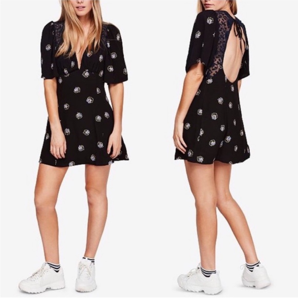 FREE PEOPLE Clove Mockingbird Mini Dress Black Combo OB889865 Size 2